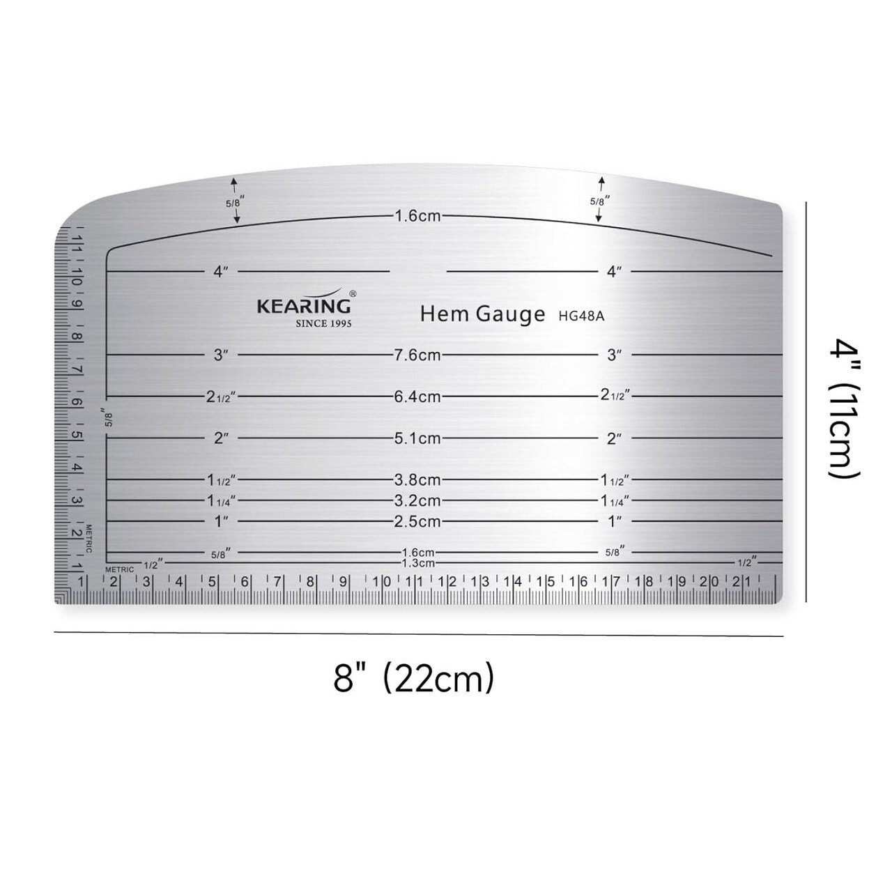 Kearing® Aluminium Hot Hem Gauge 4" x 8" for Sewing Pattern Alterations, Belts and Waistbands